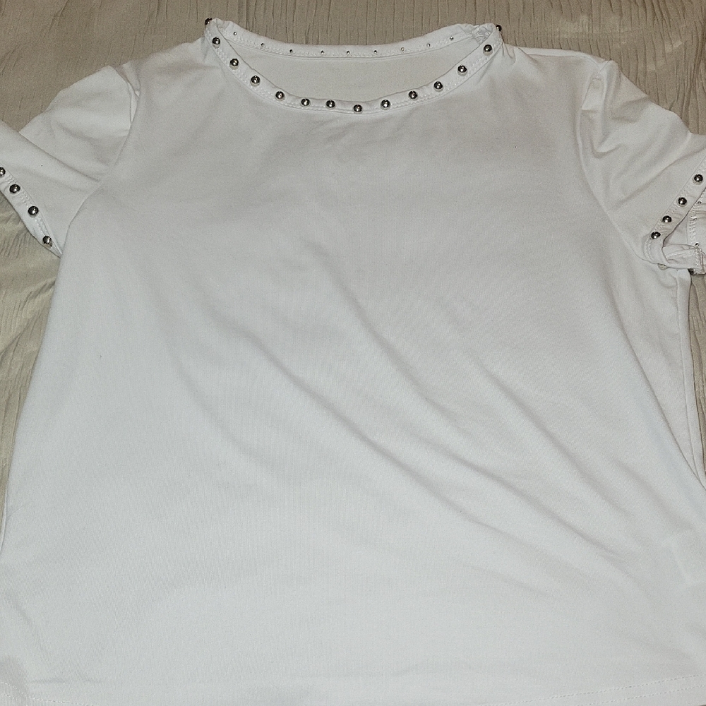 SHEIN White Studded Short Sleeve Tee